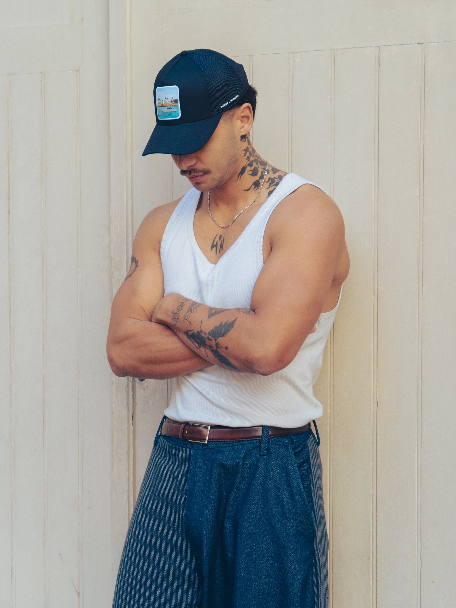 Places Moments clean-front mesh-back patch trucker hat