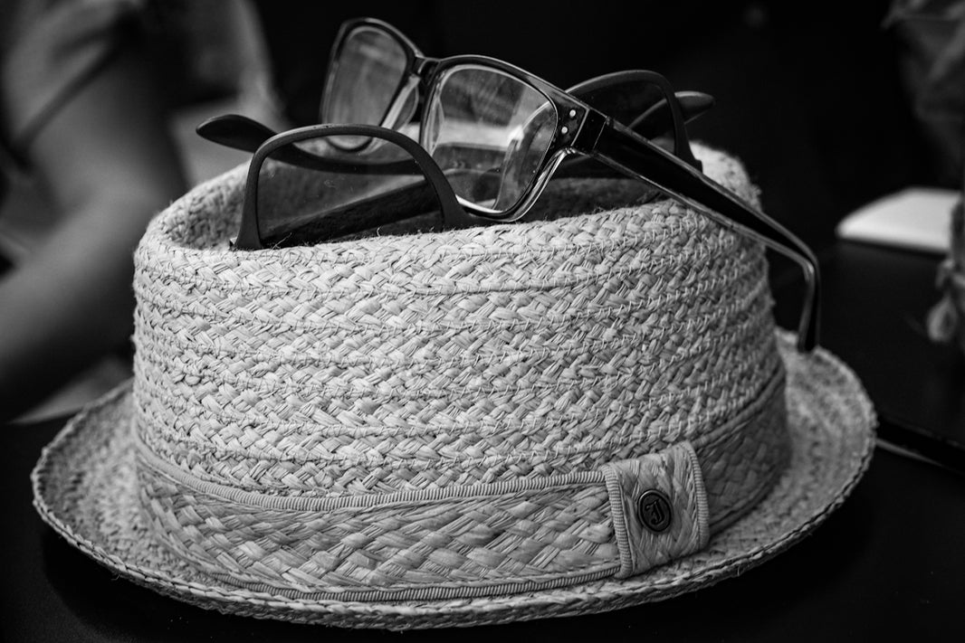 a hat with glasses on it