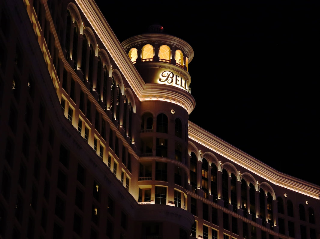 Luxurious hotel building illuminated at night
