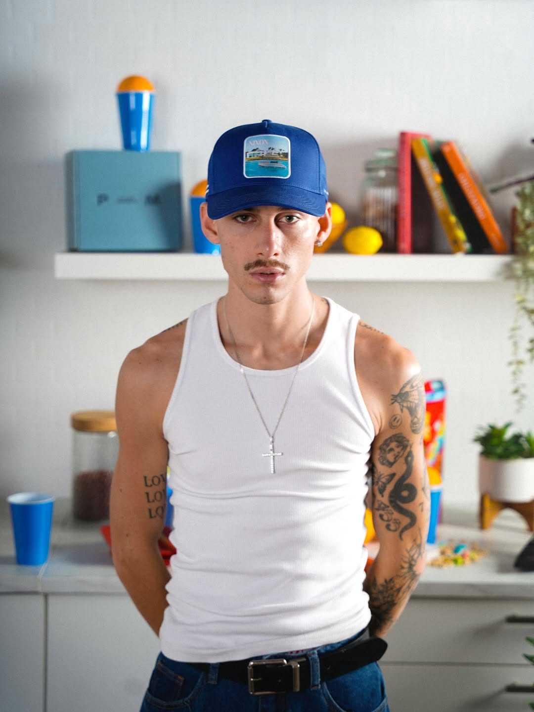Blue Nixon Baseball Cap with curved brim and Places | Moments patch