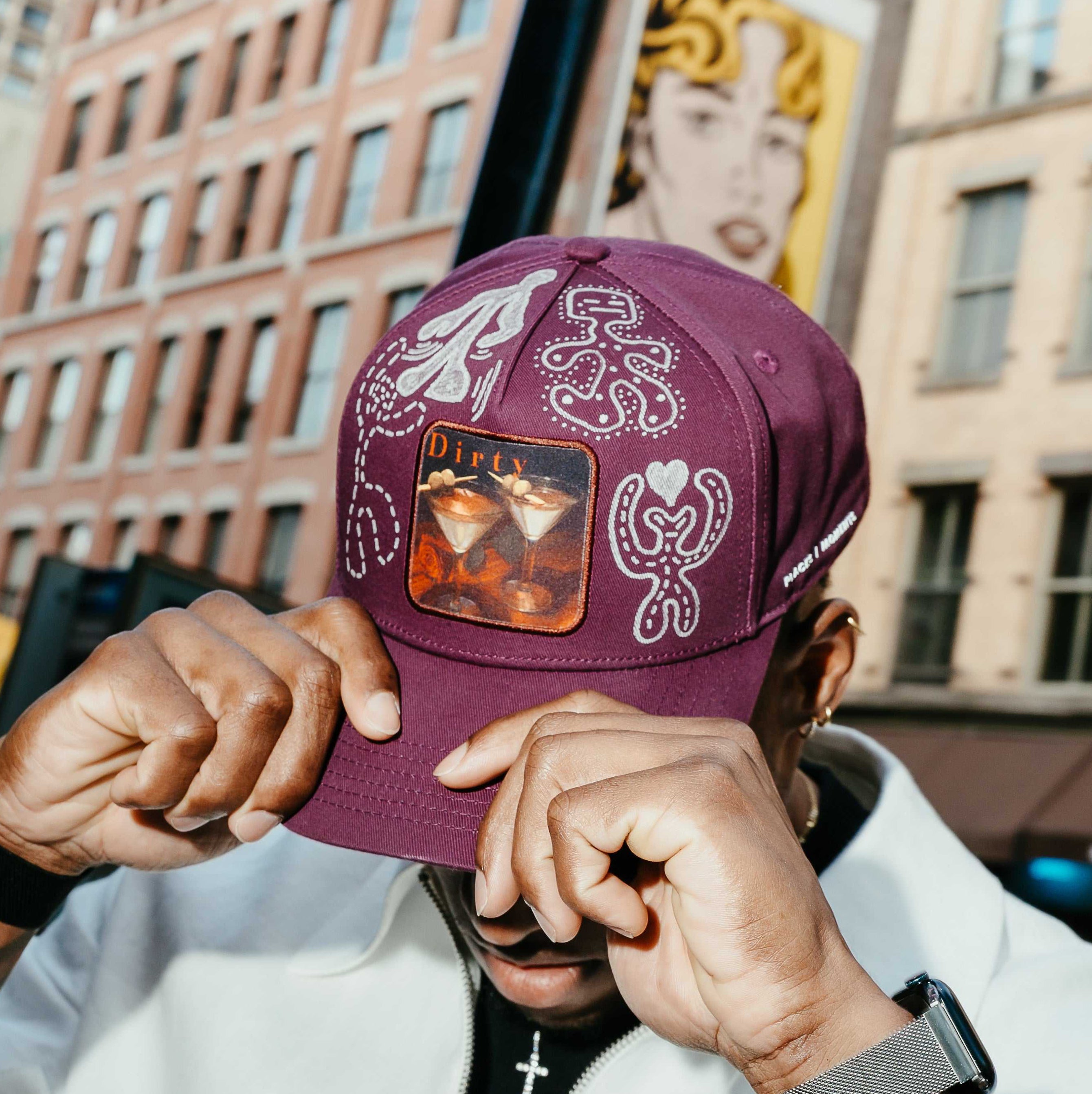 Dirty Martini x Muji limited edition Indian Creek Red baseball cap with unique hand-drawn artwork